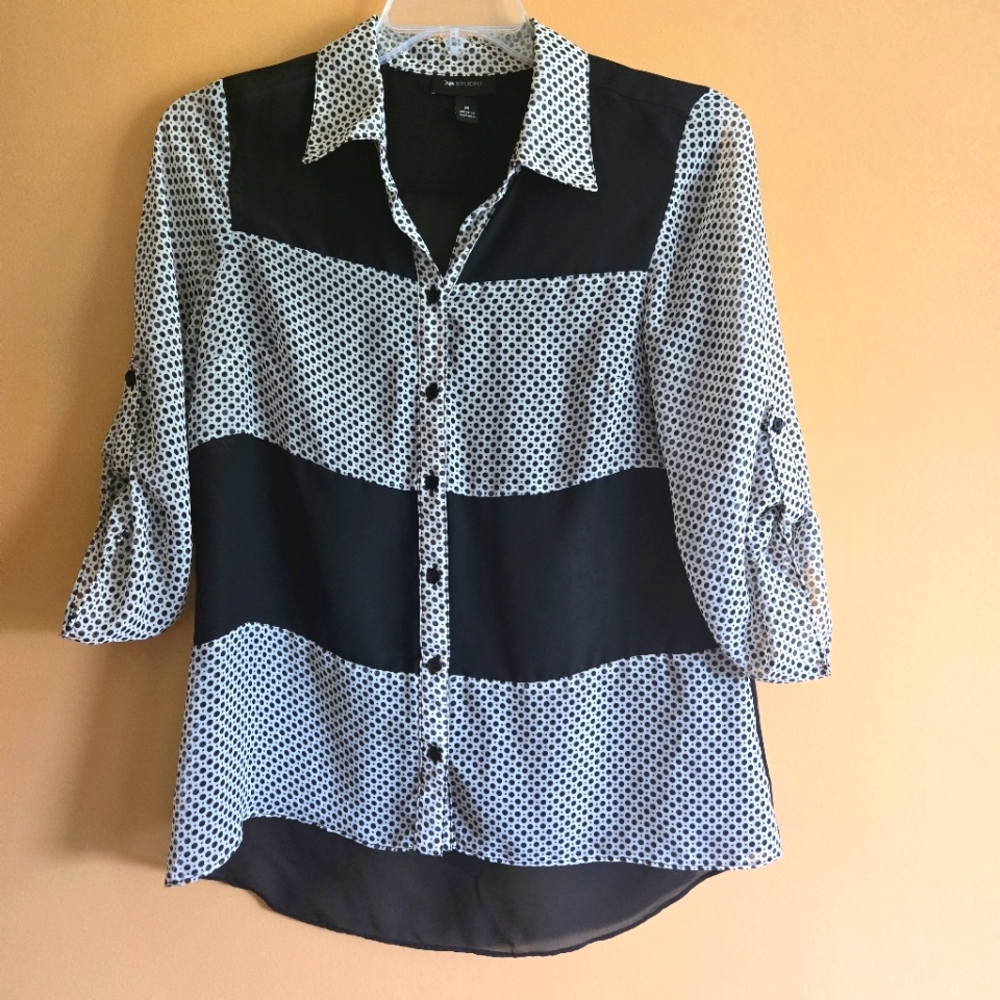 AB Studio Polka Dot Colorblock Buttoned Blouse PTP=19.5